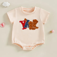 Baby Unisex Western Cowgirl Letter Boot Print Short Sleeve Onesie