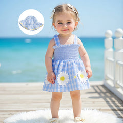Baby Girl Plaid Romper Dress with Hat | Summer Outfit