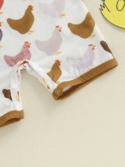 Baby Chicken Print Romper | Summer Jumpsuit