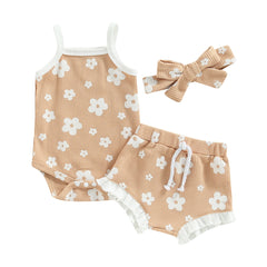 0–18M Baby Girl Floral Romper Set & Headband