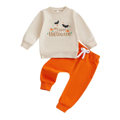 Toddler Baby Boy Letter Print Sweatshirt & Bat Pants Halloween Outfit