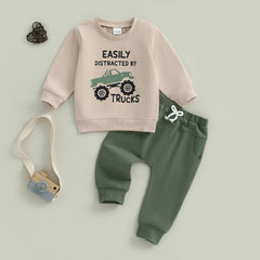 Baby Boys Truck Print Pullover & Pants Fall Set