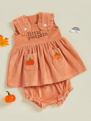 Baby Girl Sleeveless Top & Ruffle Shorts Pumpkin Halloween Set