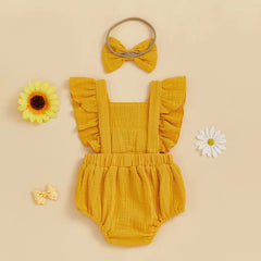Summer Baby Girl Crochet Romper | Bow Headband
