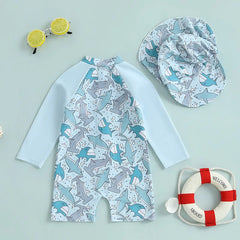 Baby Boys Rash Guard Swimsuit with Swim Cap | Comfy Tummies