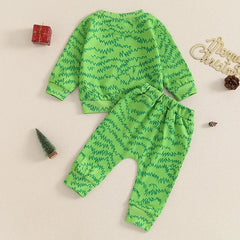 Baby Boy Christmas Theme Green Sweatshirt & Pants Set
