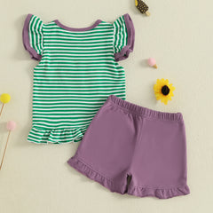 Baby Girl Fly Sleeve Ice Cream Embroidery Top & Shorts Set
