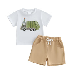 Boy’s Truck Print Short Sleeve Tee & Elastic Waist Shorts Set