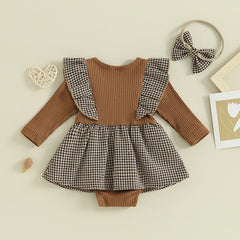 Baby Girls Autumn Romper Dress With Headband