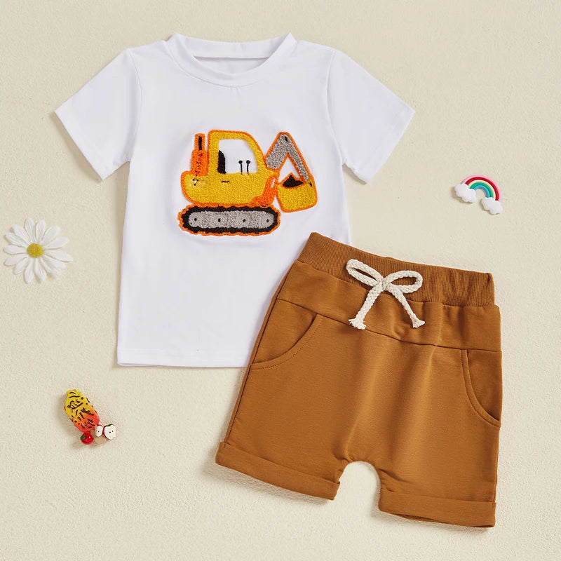 Toddler Boy Excavator Summer Outfit Set | Comfy Tummies
