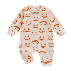 Baby Boy All-over Pumpkin Print Long Sleeve Round Neck Halloween Romper