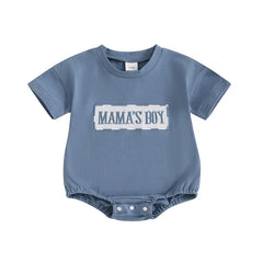 Baby Boy Short Sleeve Round Neck Letter Embroidery Romper