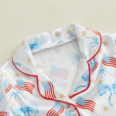 Baby Girls Star/Bow Print Patriotic Pajamas Set