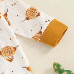 Baby Boy Cow & Horse Print, Long Sleeve, Zip-Up Fall Romper
