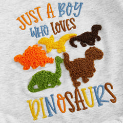 Baby Boy Long Sleeve Dinosaur Embroidered Romper