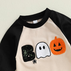 Baby Boy Pumpkin & Ghost Crew Neck Halloween Romper