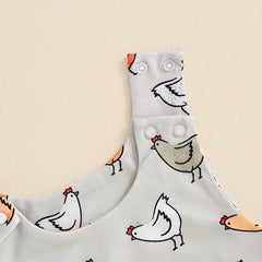 Unisex Infant Hen Print Straps Sleeveless Romper