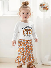 Baby Girl Romper, Flare Pants & Headband Set Football Outfit