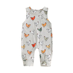 Unisex Infant Hen Print Straps Sleeveless Romper
