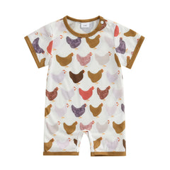 Baby Chicken Print Romper | Summer Jumpsuit