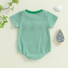 Baby Boys Waffle Truck Embroidery Stripe Short Sleeve Onesie
