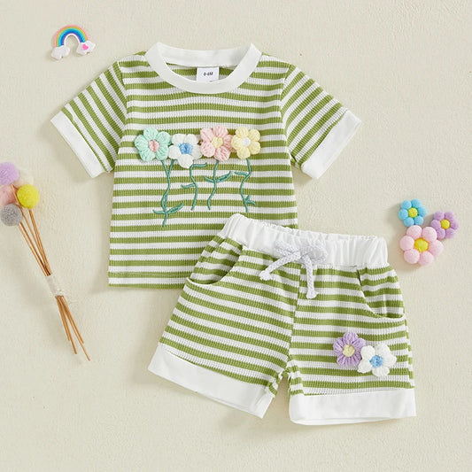 Baby Girl Striped Flower Top & Shorts Set