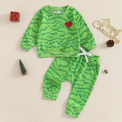 Baby Boy Christmas Theme Green Sweatshirt & Pants Set