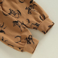 Baby Boy Letter Romper Rodeo Horse Pants & Hat Outfit