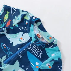 0-18M Infant Kids Boy Shark Printed Short Sleeve Zipper Jumpsuit Swimwear