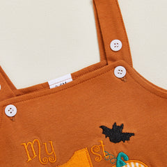 Baby Boy Striped Romper, Pumpkin Bat Pants & Hat Halloween Set