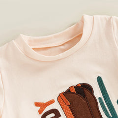 Baby Unisex Western Cowgirl Letter Boot Print Short Sleeve Onesie
