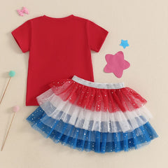 Baby Girl Letter Bow Embroidery 4th of July Outfit