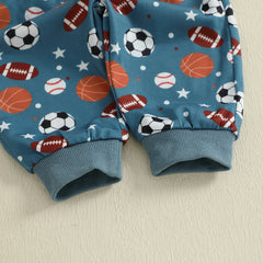 Baby Boy Football Embroidered Top & Drawstring Pants Fall Set