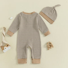 Baby Boy Fall Striped Romper & Hat Set