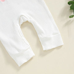 Baby Girls 0–18M Autumn Letter Romper with Hat – Long Sleeve Crew Neck