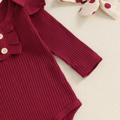 Baby Girl Long Sleeve Romper, Dot Pants & Matching Headband Set