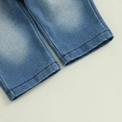 Toddler Boy "Game Day" Embroidered Long Sleeve Top & Denim Pants Fall Outfit