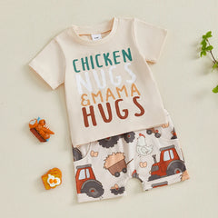 Toddler Boy Farm Print Loose-Fit Tee & Shorts Summer Set