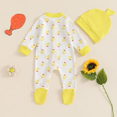 Unisex Newborn Duck Long Sleeve Footed Romper & Hat