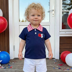 Baby Boy Letter Embroidered Plaid Collared 4th of July Shirt