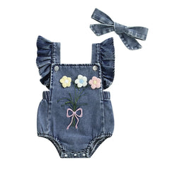 Baby Girl Ruffle Denim Onesie & Headband