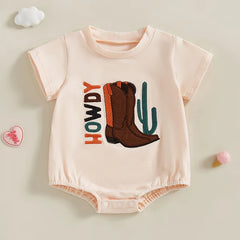 Baby Unisex Western Cowgirl Letter Boot Print Short Sleeve Onesie