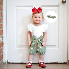 Baby Girl Ruffled Sleeve Romper, Daisy Shorts, Bow Headband & Belt Summer Set