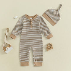 Baby Boy Fall Striped Romper & Hat Set