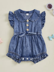 Baby Girl Denim Onesie Fly Sleeve, Button-Up Bodysuit