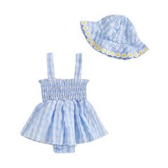 Baby Girl Plaid Romper Dress with Hat | Summer Outfit