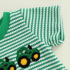 Baby Boys Waffle Truck Embroidery Stripe Short Sleeve Onesie
