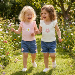 Baby Girls Flower Camisole with Denim Shorts Outfit