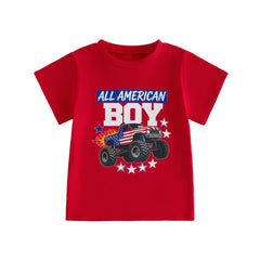 Baby Boys Round Neck Truck Flag Fourth of July T-Shirts