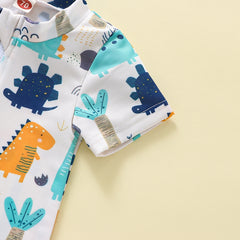 Kids Boys Dinosaur Printed Short Sleeve Zipper Swimsuit